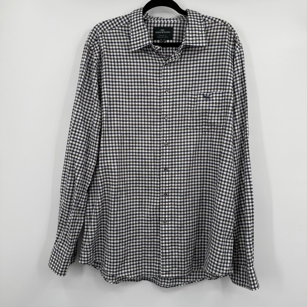 Rodd & Gunn Shirt Mens XL Blue Check Button Up Long Sleeve Collared Linen Blend